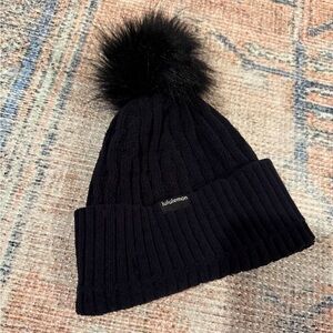 Lululemon Black Knit Beanie with Fur Pom